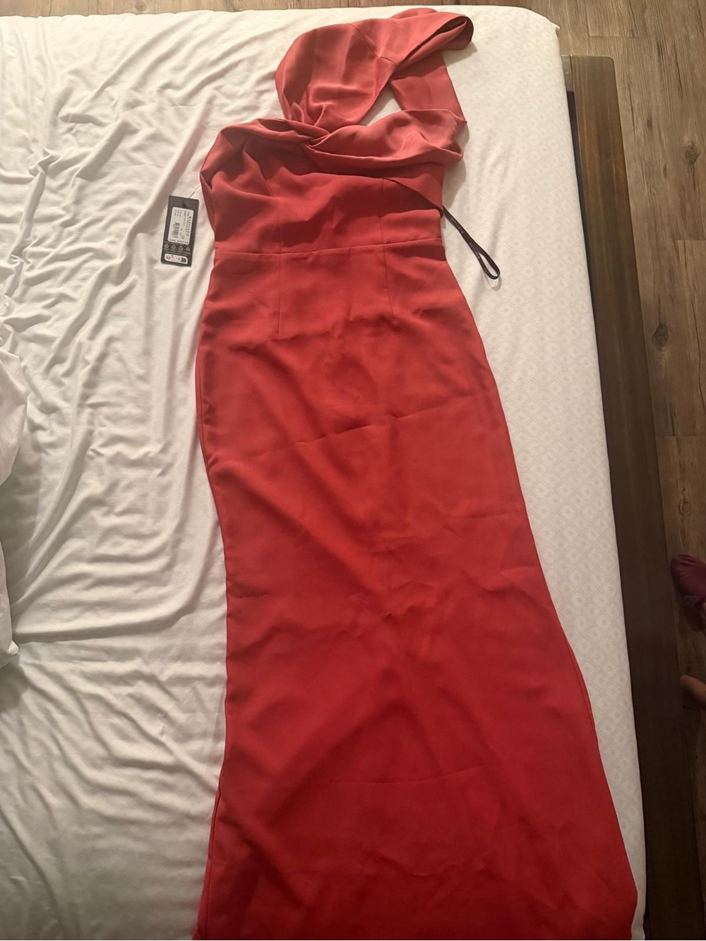 Marciano Coral-Red One-Shoulder Evening Gown